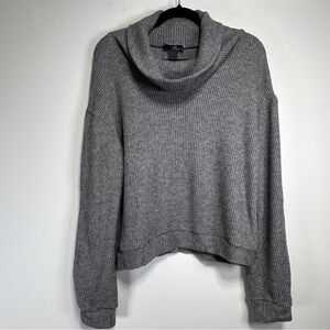 Marigold by Marilyne Baril Gray Waffle Knit Cowl Neck Cropped Sweater Size M